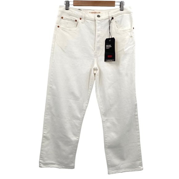Levi's Premium Ribcage Straight Ankle Jeans 31 Cloud Over White Button Fly - Picture 2 of 9